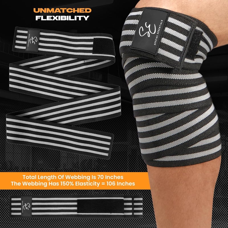 Special Essentials Store Knee Wraps for Weightlifting with Strap (2 Pack) - 72 Inches Flexible Support for Men & Women, for Powerlifting, Squats, Leg Press, and Cross Training - Image 5